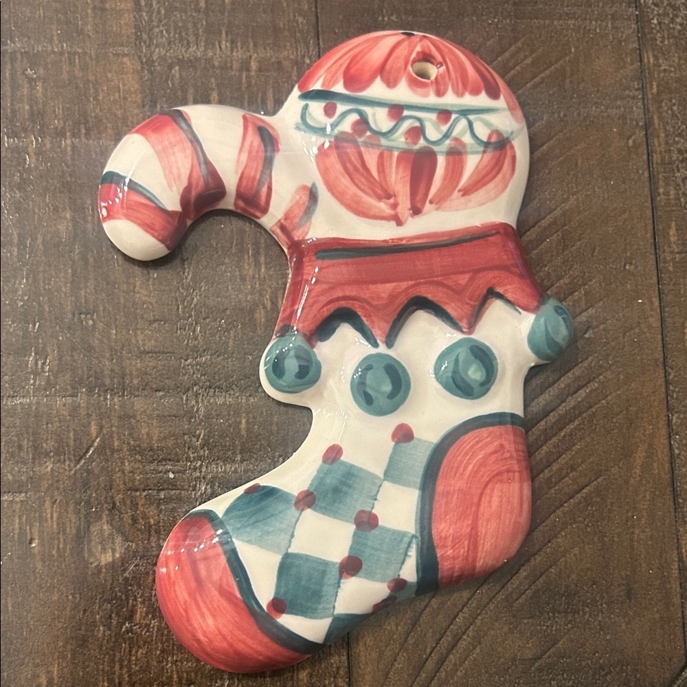 Gail Pittman Handcrafted Holiday Stocking Ornament - Red and Teal